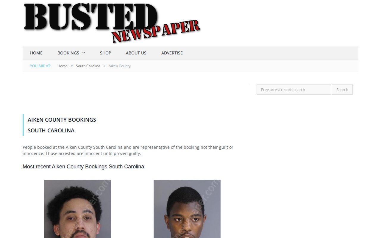 Aiken County secondary booking record source view from Busted Newspaper